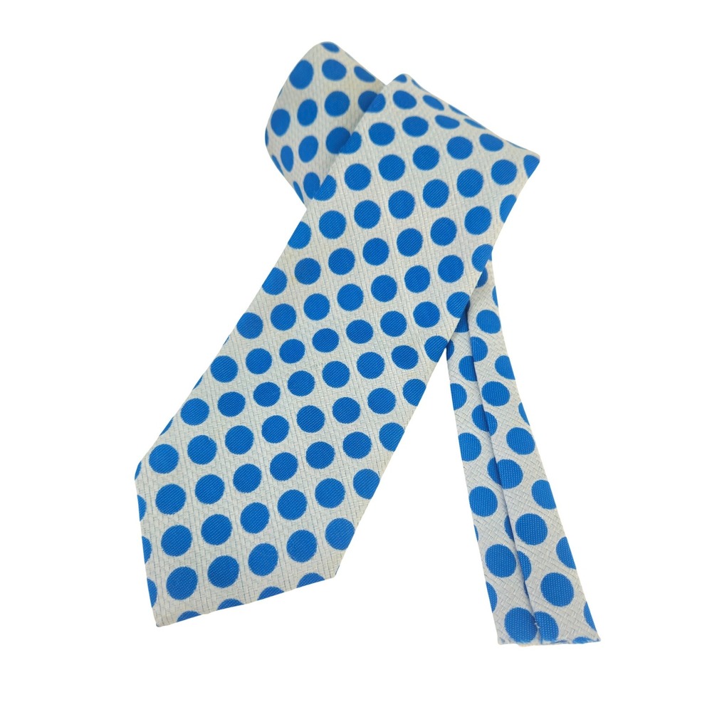 Vibtage 1970s/ 80s Joskes Mens Blue White Polyester knit Polka Dot Necktie *read